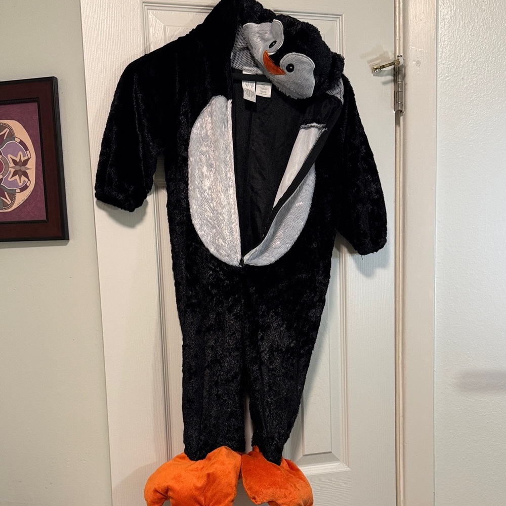 Cozy Penguin Kids Halloween Costume - Black & White with Orange Feet